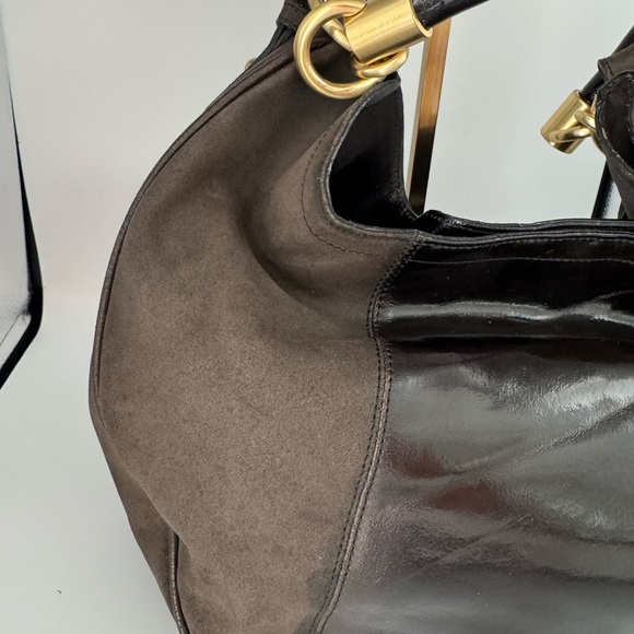 Brahmin Brown Suede Leather Hobo Shoulder Bag Gold Hardware - Picture 16 of 17